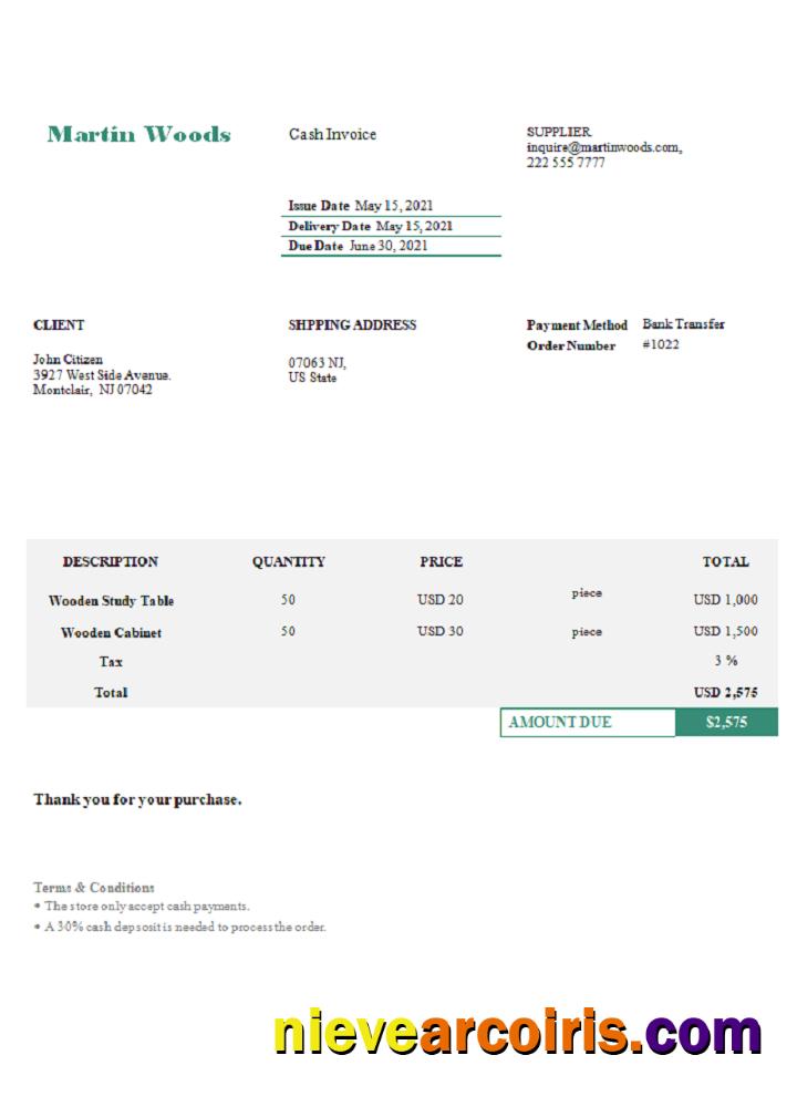 USA Martin Woods invoice
